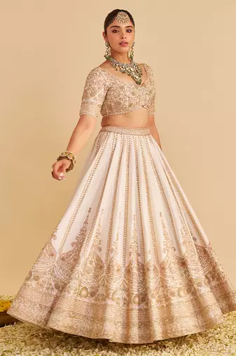 ivory embroidered silk lehenga set