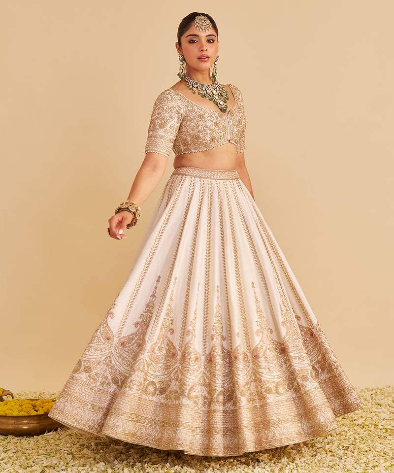 ivory embroidered silk lehenga set
