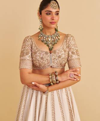 ivory embroidered silk lehenga set 4