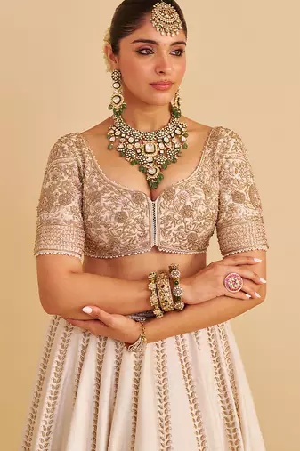 ivory embroidered silk lehenga set