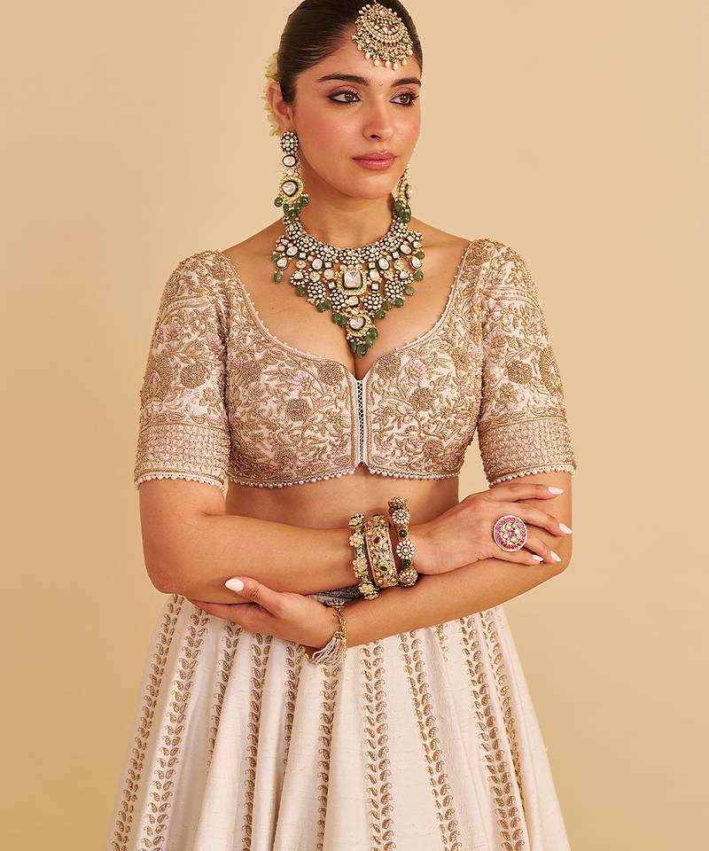 ivory embroidered silk lehenga set