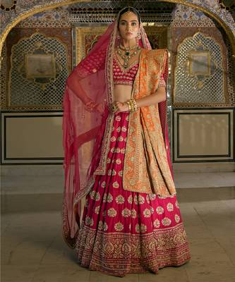 pink embroidered silk lehenga set 1