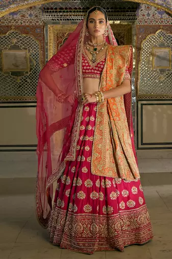 pink embroidered silk lehenga set