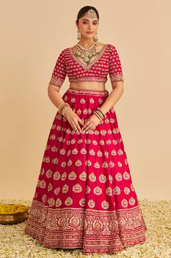 pink embroidered silk lehenga set