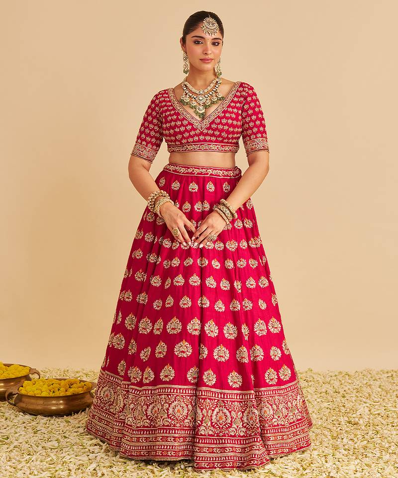 pink embroidered silk lehenga set