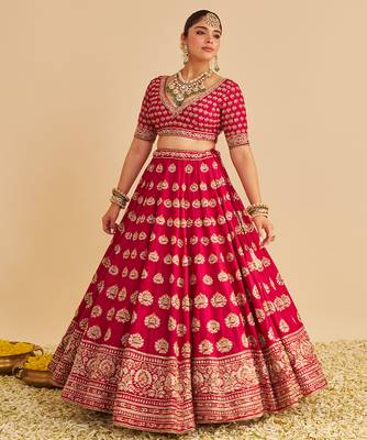 pink embroidered silk lehenga set 4