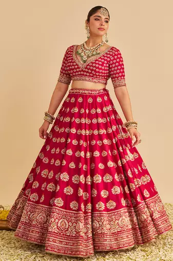pink embroidered silk lehenga set