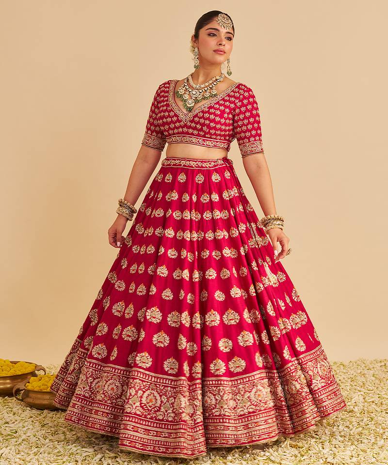 pink embroidered silk lehenga set