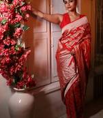 red woven georgette saree