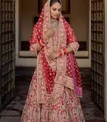 red embroidered silk lehenga set