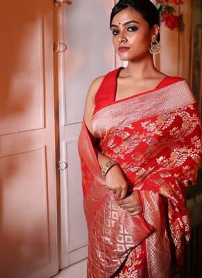 red woven georgette zari woven all seasons sarees 2