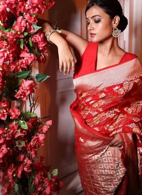 red woven georgette zari woven all seasons sarees 3