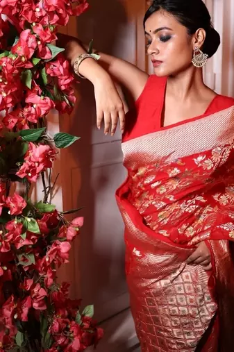 red woven georgette zari woven all seasons sarees