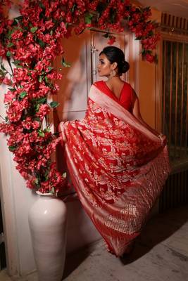 red woven georgette zari woven all seasons sarees 4