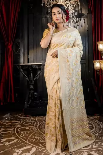 ivory woven georgette saree