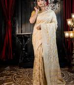 ivory woven georgette saree