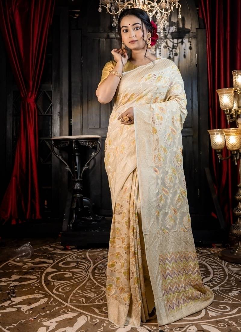 ivory woven georgette saree