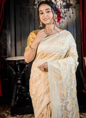 ivory woven georgette zari woven all seasons sarees 2