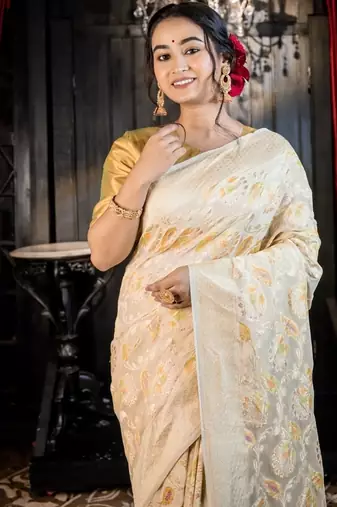 ivory woven georgette zari woven all seasons sarees