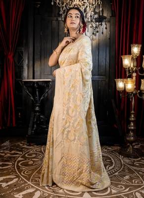 ivory woven georgette zari woven all seasons sarees 3