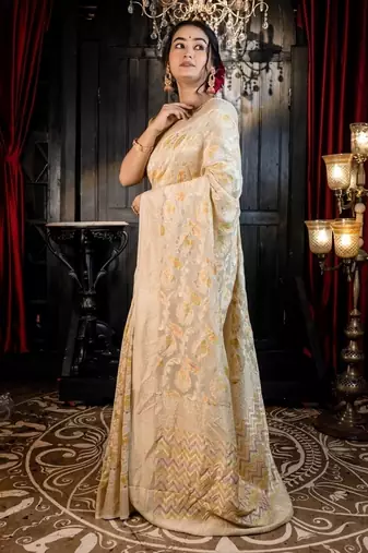 ivory woven georgette zari woven all seasons sarees