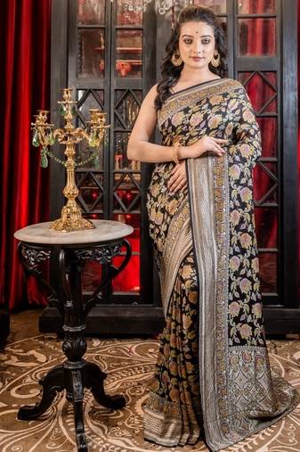 black woven georgette saree