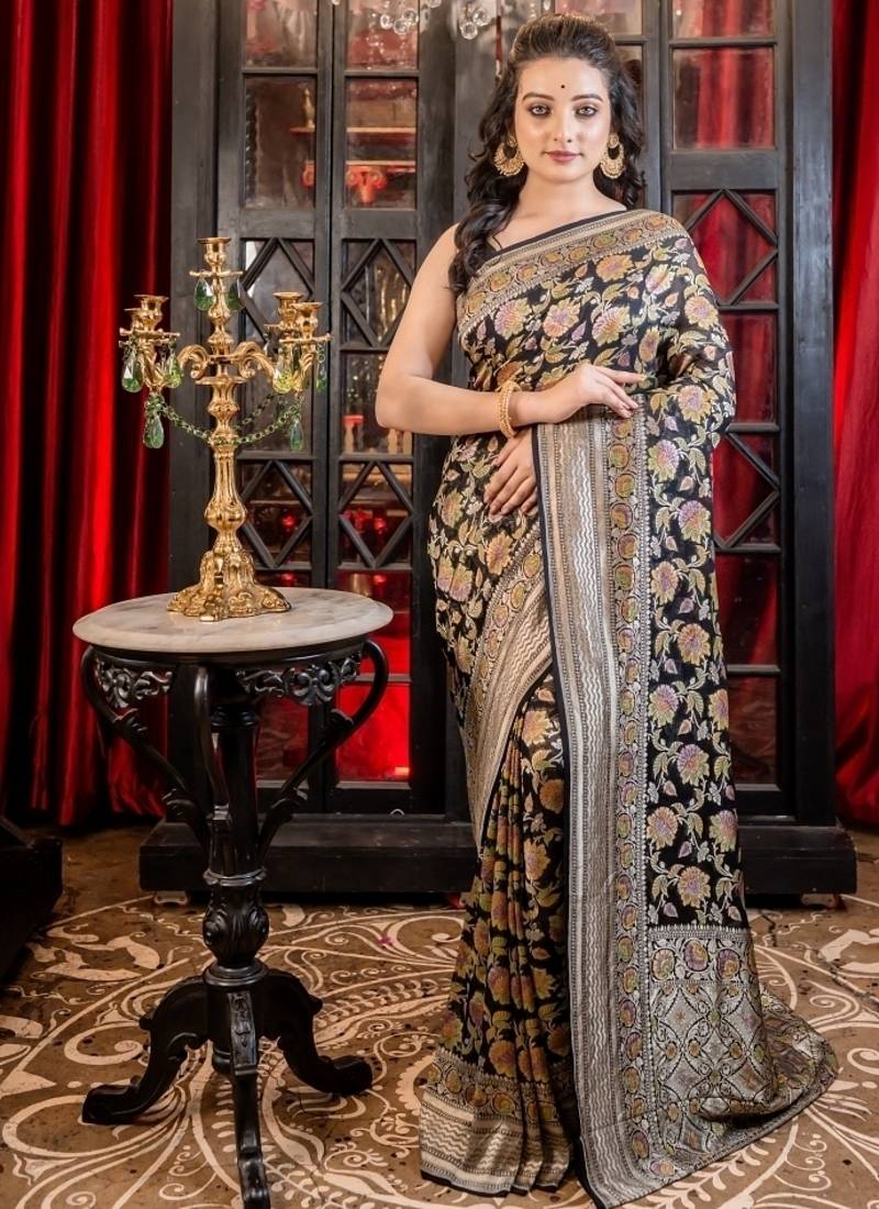 black woven georgette saree
