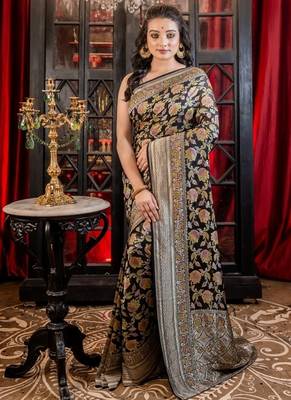 black woven georgette zari woven all seasons sarees 3