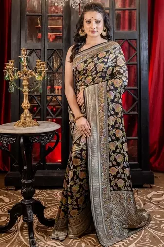 black woven georgette zari woven all seasons sarees