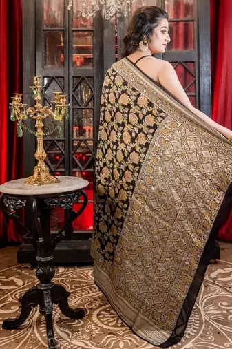 black woven georgette zari woven all seasons sarees