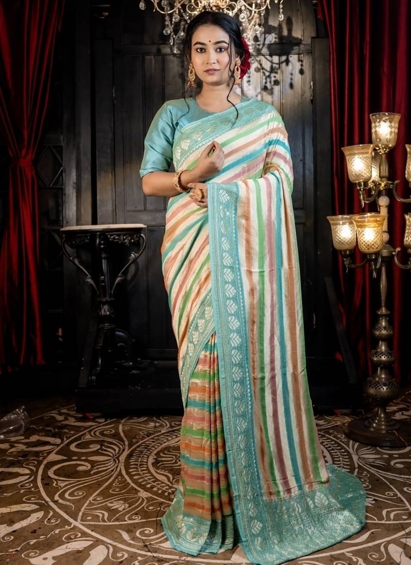 multicolor woven georgette saree
