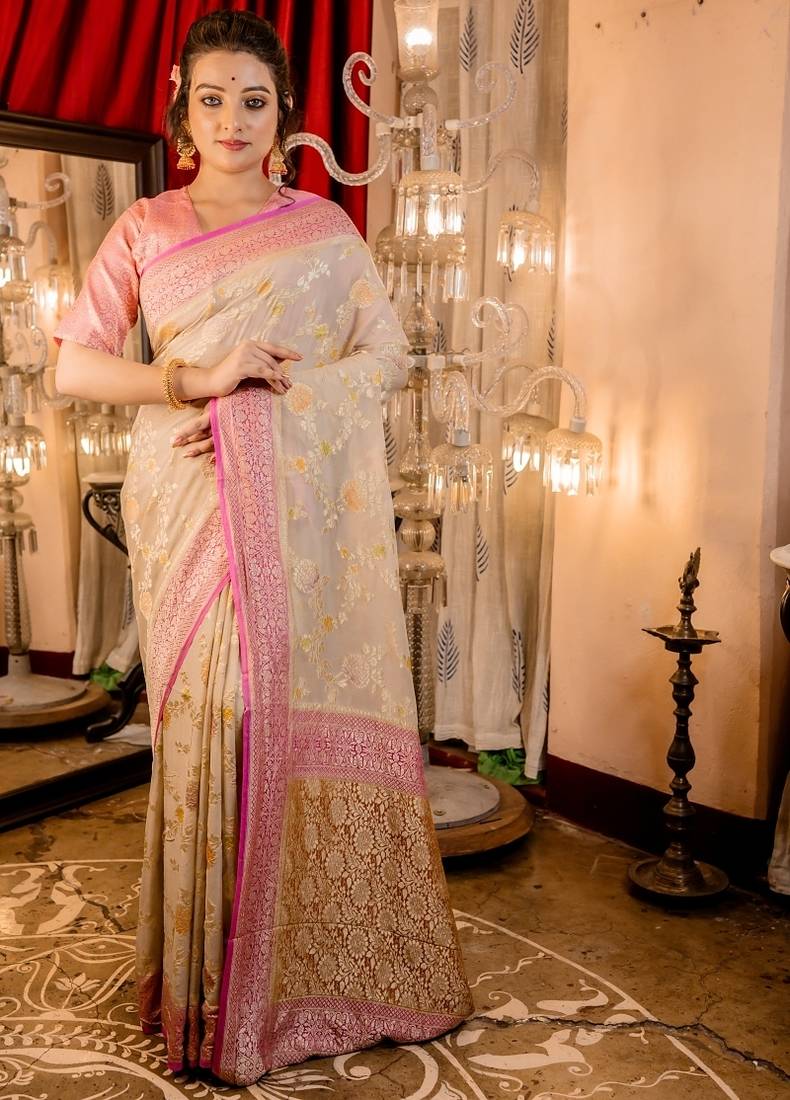 grey woven georgette saree