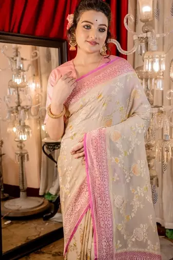 grey woven georgette zari woven all seasons sarees