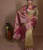 green hand woven silk blend saree