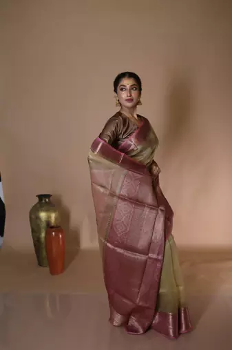 green hand woven silk blend zari woven all seasons sarees