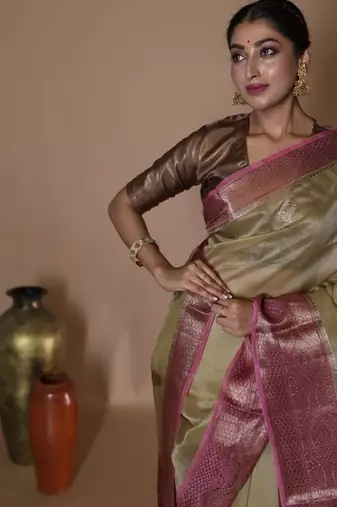 green hand woven silk blend zari woven all seasons sarees