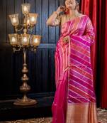 pink hand woven silk blend saree