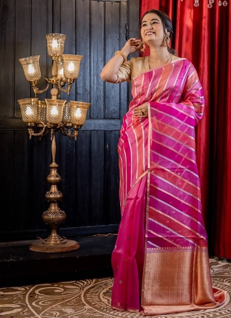 pink hand woven silk blend saree