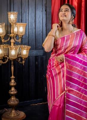pink hand woven silk blend zari woven all seasons sarees 2
