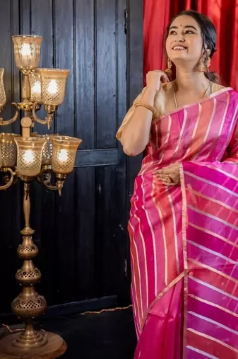 pink hand woven silk blend zari woven all seasons sarees