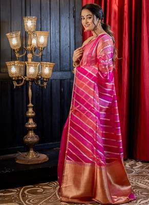 pink hand woven silk blend zari woven all seasons sarees 3