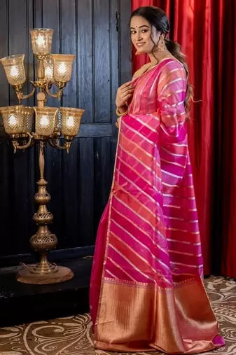 pink hand woven silk blend zari woven all seasons sarees