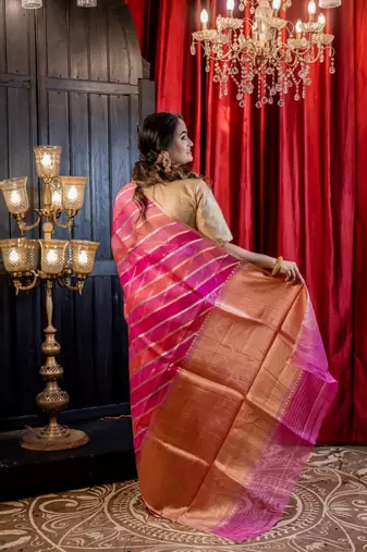 pink hand woven silk blend zari woven all seasons sarees