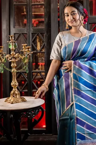 blue hand woven silk blend zari woven all seasons sarees