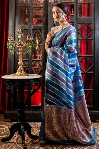 blue hand woven silk blend zari woven all seasons sarees