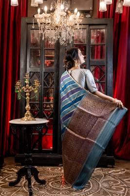 blue hand woven silk blend zari woven all seasons sarees 4