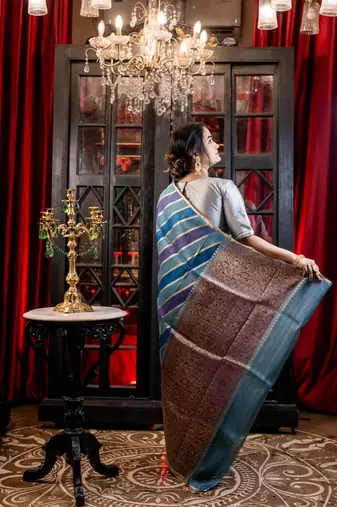 blue hand woven silk blend zari woven all seasons sarees