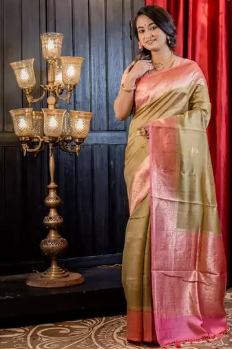 green hand woven silk blend saree