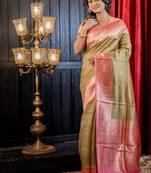 green hand woven silk blend saree