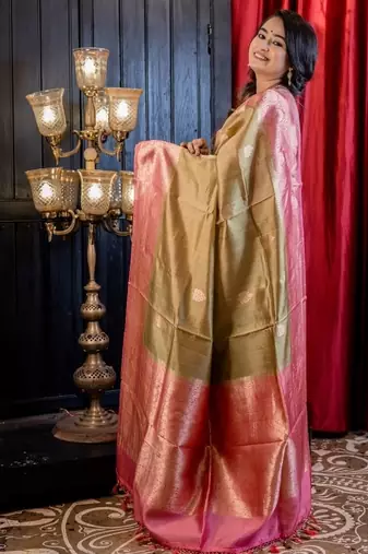green hand woven silk blend zari woven all seasons sarees